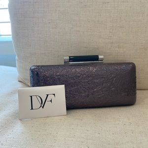 DVF grey suede and leather evening bag with chain
